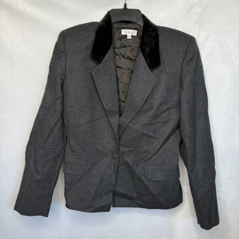 Talbots Vintage Womens Blazer SZ 6 Gray Wool Lined Single Breast 1 Button USA